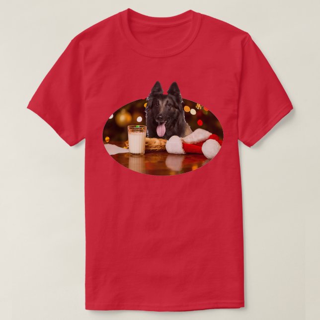 Camiseta Papais noeis Leite em Cookies Cão Belga Tervuren (Frente do Design)