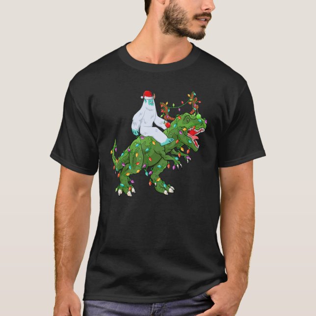 Camiseta Papais noeis Lights Yeti Andando Cristo Dinossaur  (Frente)