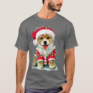 Camiseta Papais noeis Luzes de Árvore de Natal Corgi