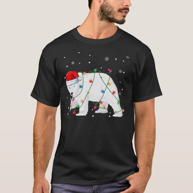 Camiseta Papais noeis Luzes de Árvore de Natal do Urso Pola (Frente)