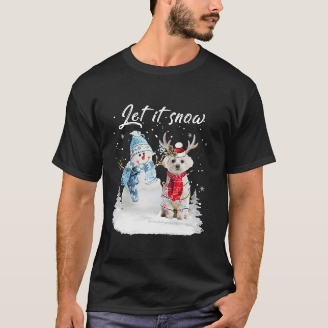Camiseta Papais noeis Malteses de Natal Snowman Xmas Pajama (Frente)