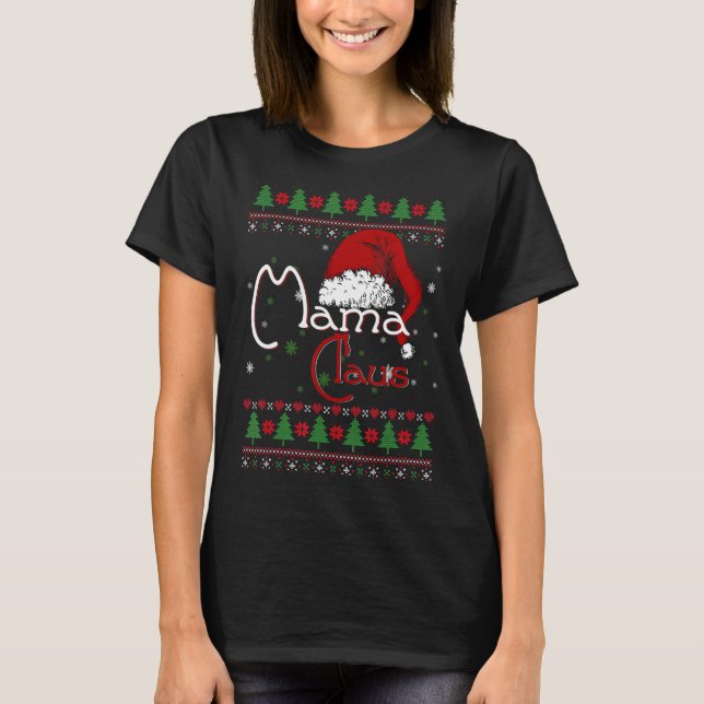 Camiseta Papais noeis Mama Claus Fingida Família de Natal G (Frente)