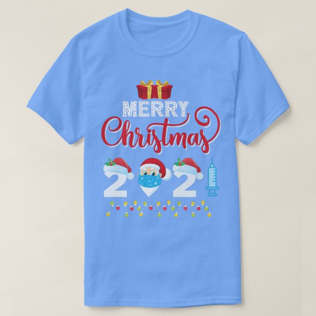 Camiseta Papais noeis Mask Christmas Light Felry Natal 2021 (Frente do Design)