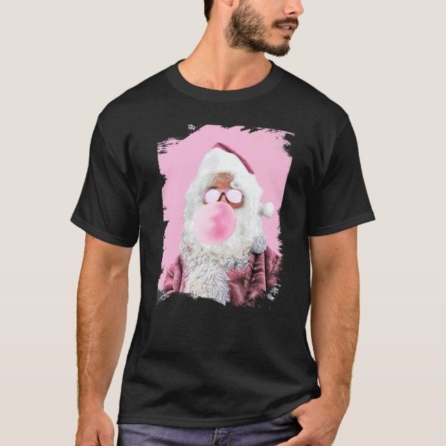 Camiseta Papais noeis mastigando bolhas cor-de-rosa Natal (Frente)