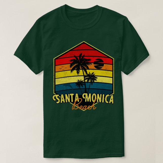 Camiseta Papais noeis Monica Beach Surfing California Retro (Frente do Design)