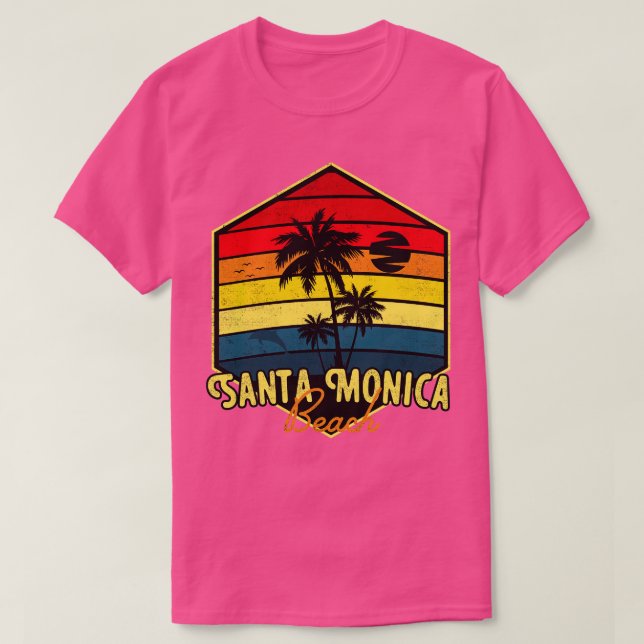 Camiseta Papais noeis Monica Beach Surfing California Retro (Frente do Design)