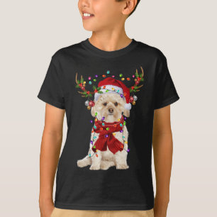 Camiseta Papais noeis Morkie Dog Reindeer Luzes de Natal