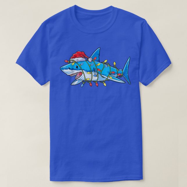 Camiseta Papais noeis Nadam Luzes de Natal Sharkmas Árvore  (Frente do Design)