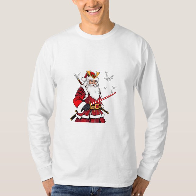 Camiseta Papais noeis Natal Papai Noel Art Japonês Samurai (Frente)