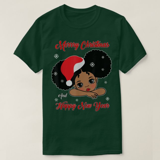 Camiseta Papais noeis negros americanos Natal Melanin Gir (Frente do Design)