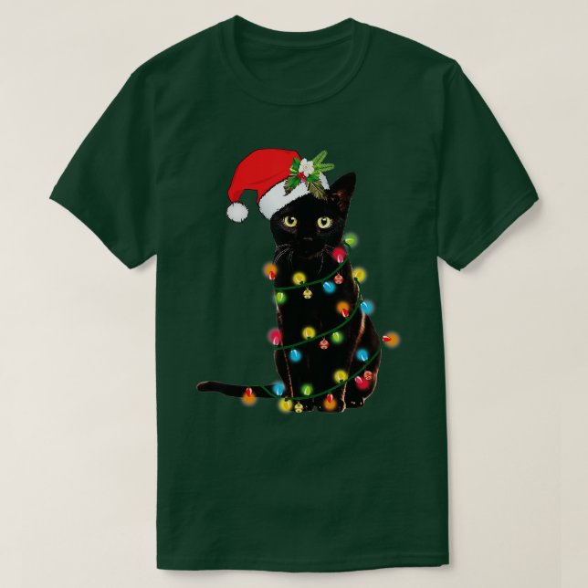 Camiseta Papais noeis Negros De Gato Arrependido Na Árvore  (Frente do Design)