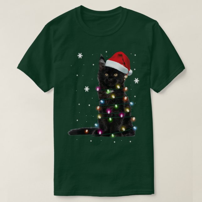 Camiseta Papais noeis Negros De Gato Arrependido Na Árvore  (Frente do Design)