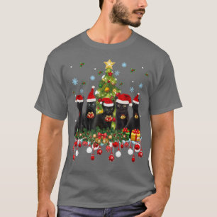 Camiseta Papais noeis Negros Gatos Árvore de Natal Luzes En