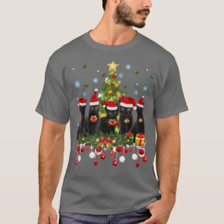 Camiseta Papais noeis Negros Gatos Árvore de Natal Luzes En