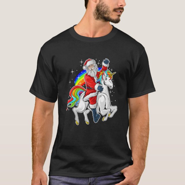 Camiseta Papais noeis no Natal do Unicorn Rainbow (Frente)