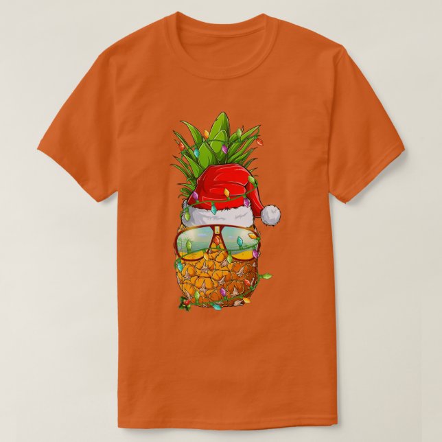 Camiseta Papais noeis Óculos de ananás gordos Xmas Luzes de (Frente do Design)
