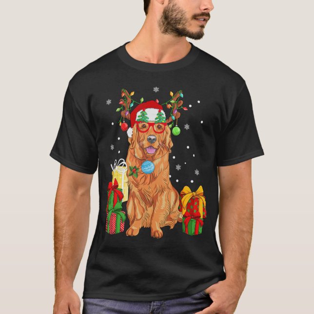Camiseta Papais noeis Ouro Retriever natalinas Reindeer P (Frente)