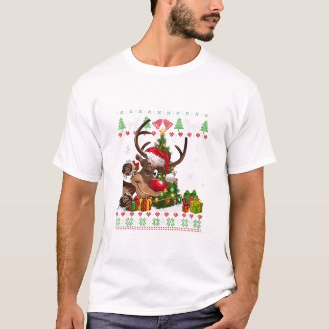 Camiseta Papais noeis para o trevo do cão de rena (Frente)