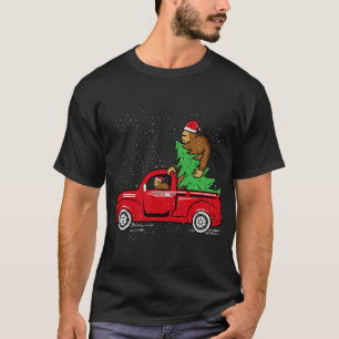 Camiseta Papais noeis Pé Grande Andando Caminhão Vermelho S