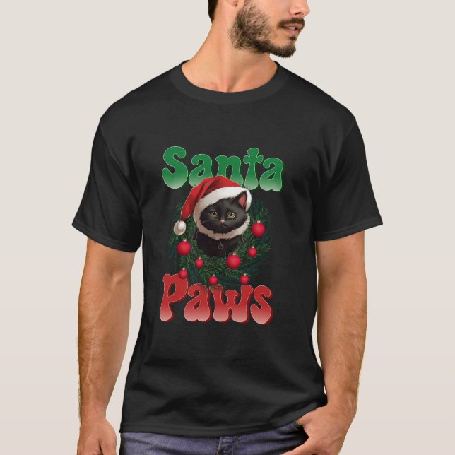 Camiseta Papais noeis Peitos Negros Gato Animal Engraçado H (Frente)