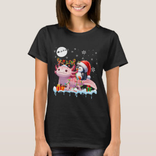 Camiseta Papais noeis Penguin Riding Axolotl Reindel Christ