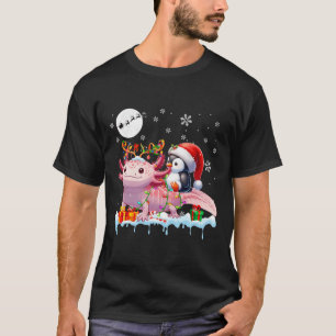 Camiseta Papais noeis Penguin Riding Axolotl Reindel Christ