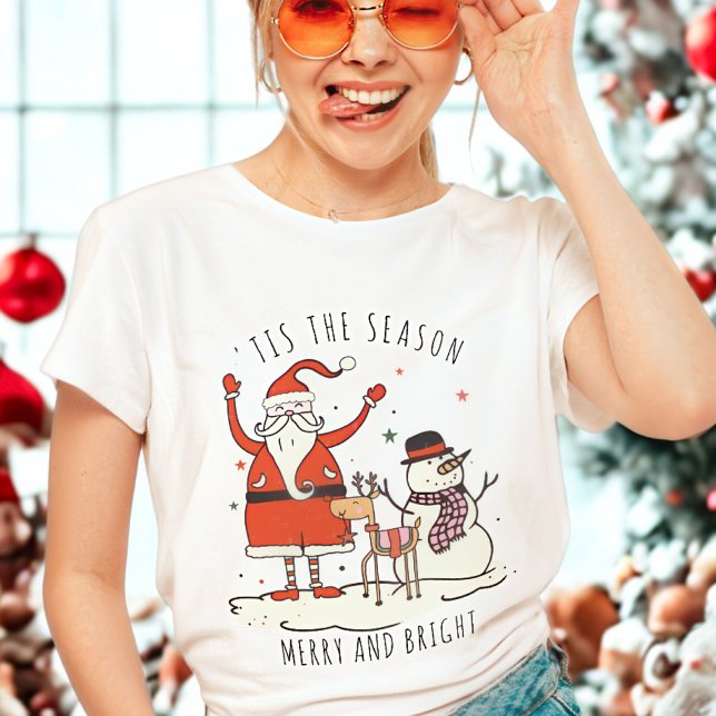 Camiseta Papais noeis Personalizados, Snowman Reindeer - Es (Criador carregado)
