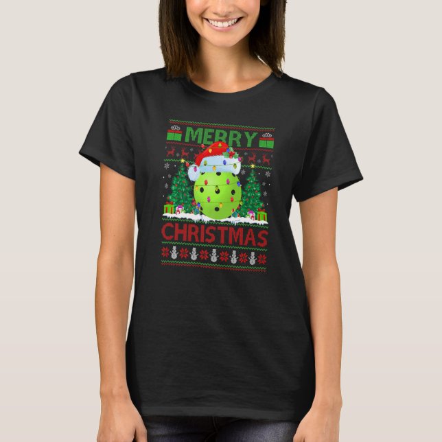 Camiseta Papais noeis Picleball Xmas Árvore  Feia Cristo Pi (Frente)