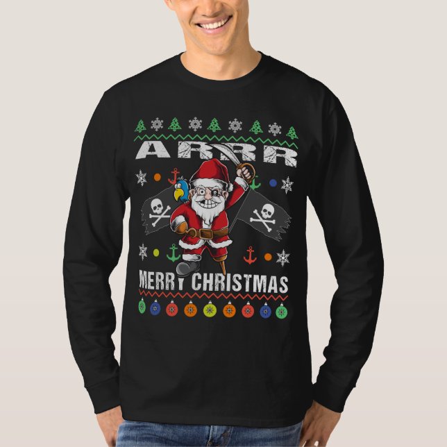 Camiseta Papais noeis Piratas Tacky Xmas Sweater Ar Feliz N (Frente)