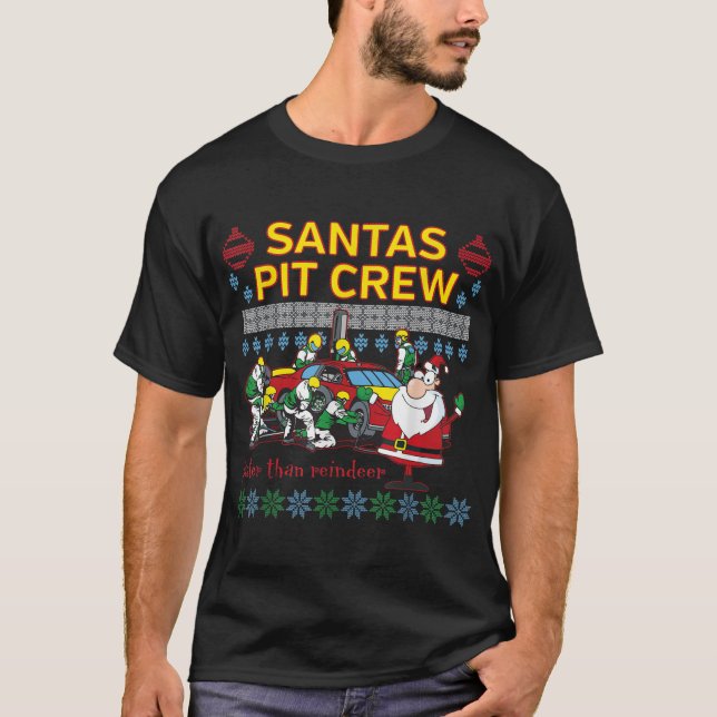 Camiseta Papais noeis Pit Crew Race Car Feia Natal Feio (Frente)