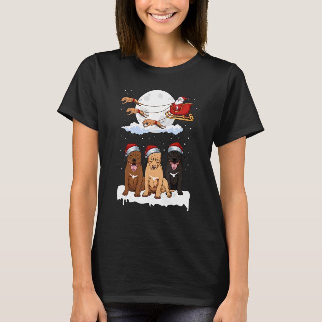 Camiseta Papais noeis Pitbull Reindeer Sleigh Christmas Paj (Frente)