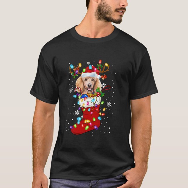 Camiseta Papais noeis Poodle Na Família De Meias De Natal (Frente)