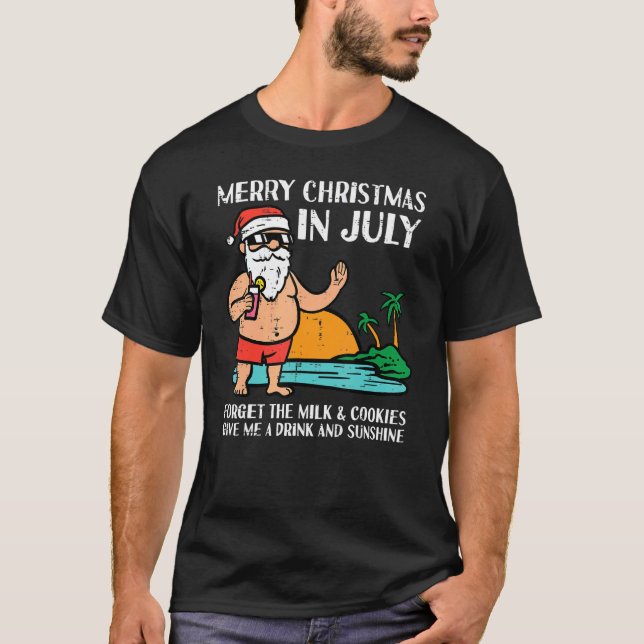 Camiseta Papais noeis Praia Feliz Natal Em Julho Esquece O  (Frente)