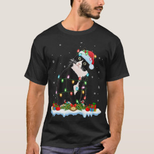 Camiseta Papais noeis Pretos Gato Lover Xmas Luzes Cristo