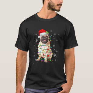Camiseta Papais noeis Pug Christmas Tree Light Pajama Dog X