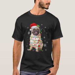 Camiseta Papais noeis Pug Christmas Tree Light Pajama Dog X