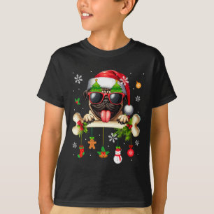 Camiseta Papais noeis Pug Sungles Cute Bone Proprietário da