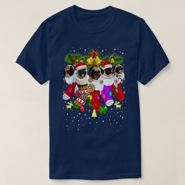 Camiseta Papais noeis Pugilam Meias de Natal Engraçado Cach (Frente do Design)