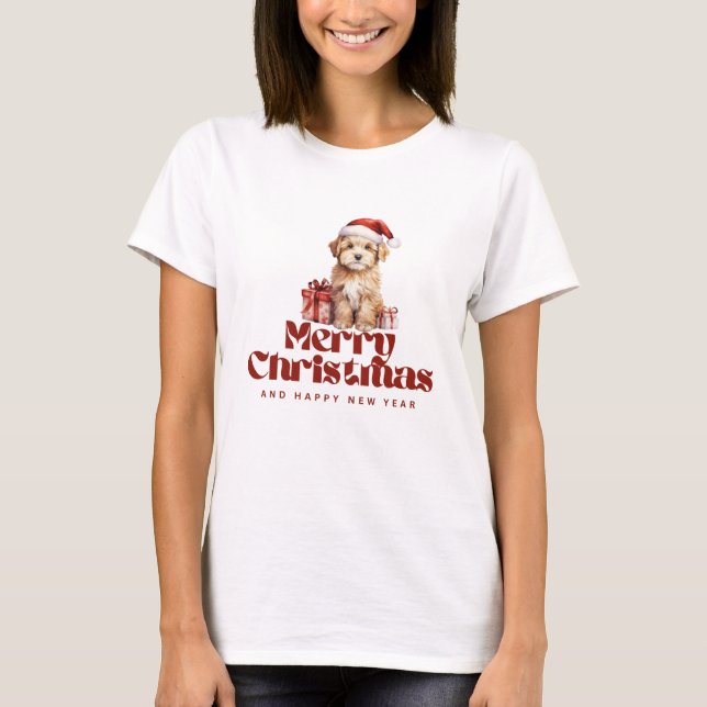 Camiseta Papais noeis Puppy Natal T-Shirt - Feriado Adoráve (Frente)