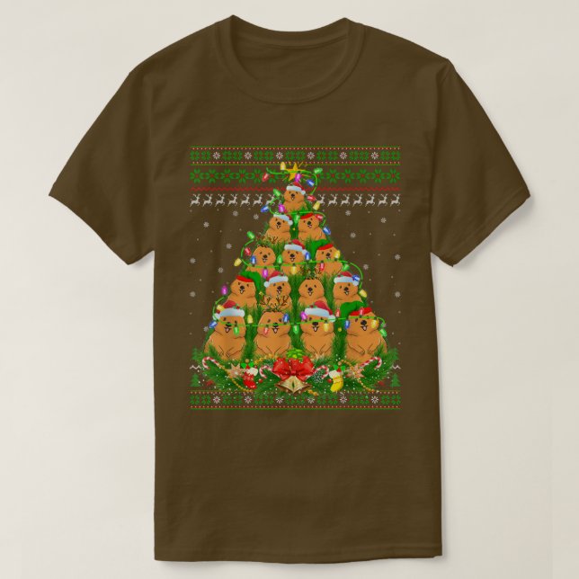 Camiseta Papais noeis Quokka Xmas Lighting Tree Cristo Quok (Frente do Design)