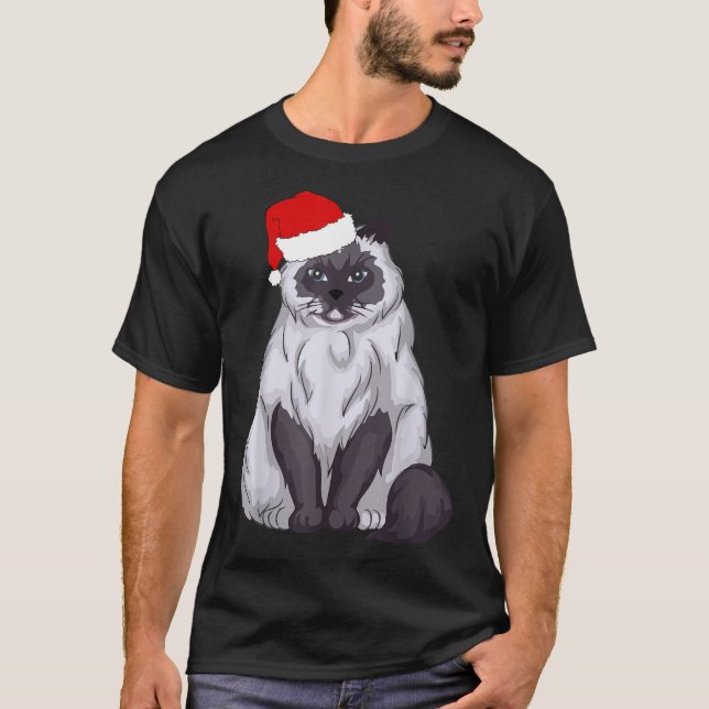 Camiseta Papais noeis Ragdoll Cat Natal Pajama Engraçado Pr (Frente)