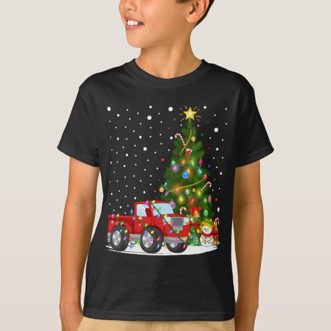 Camiseta Papais noeis Red Truck Xmas Tree Lighting Red Truc (Frente)