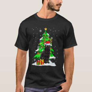 Camiseta Papais noeis Reindeer Black Cat Xmas Tree Luzes de