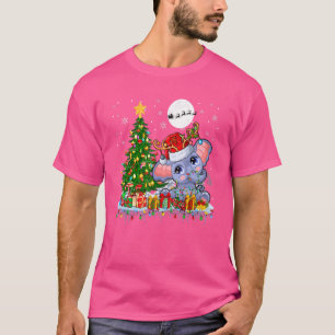 Camiseta Papais noeis Reindeer Elefante Árvore de Natal Lig