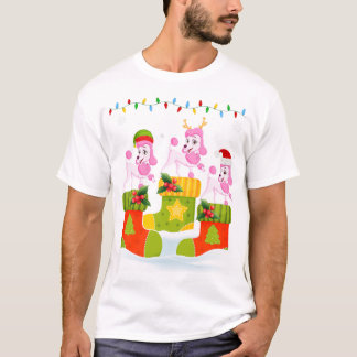 Camiseta Papais noeis Reindeer Elf Poodle Dog em Meias de N
