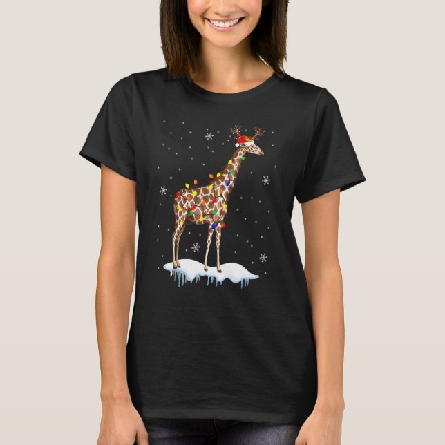 Camiseta Papais noeis Reindeer Giraffe Xmas Papais noeis Lu (Frente)