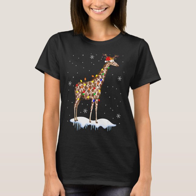Camiseta Papais noeis Reindeer Giraffe Xmas Papais noeis Lu (Frente)