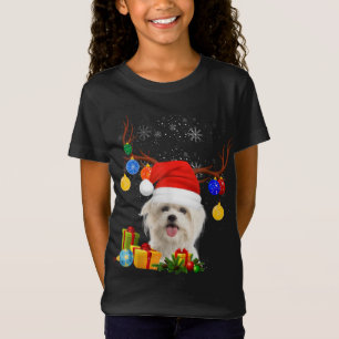Camiseta Papais noeis Reindeer Maltês Cachorro Luzes de Nat