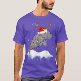 Camiseta Papais noeis Reindeer Manatee Xmas Light Papais no
