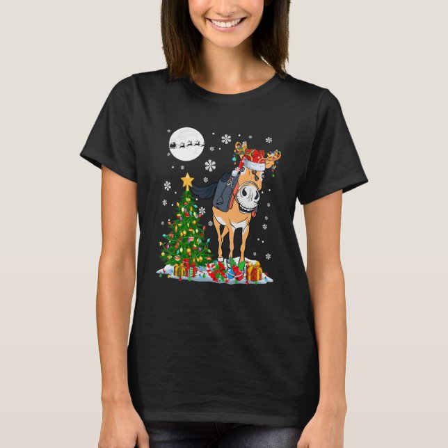 Camiseta Papais noeis Reindeer Mule Christmas Tree Lights F (Frente)